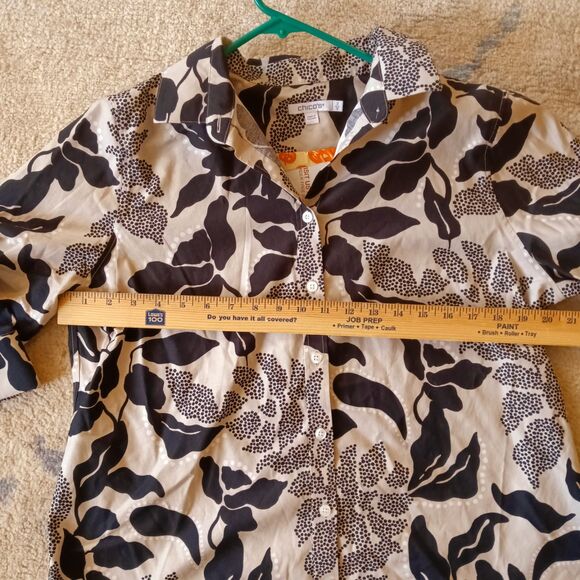 Chico's NWT No Iron™ Stretch blouse black brown flowers sz. 2 / 12 made - Picture 9 of 10